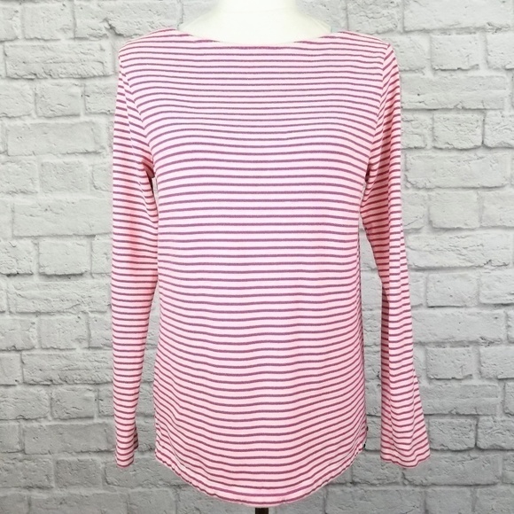 Vineyard Vines top white pink striped long sleeve chambray detail women's size S - Picture 3 of 9